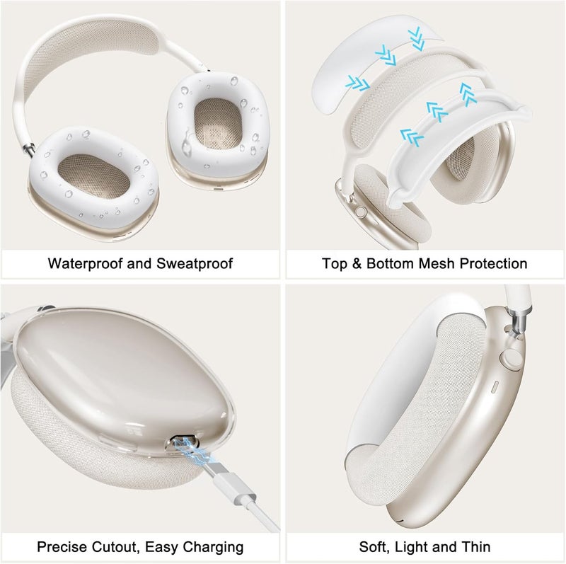 MINDRESY Silicone Case Cover for AirPods Max Headphones, Clear Soft TPU Ear Cups Cover/Ear Pad Case Cover/Headband Cover for AirPods Max (2024/2020),Transparent Accessories for Apple AirPods Max (USB-C), White - Image 5